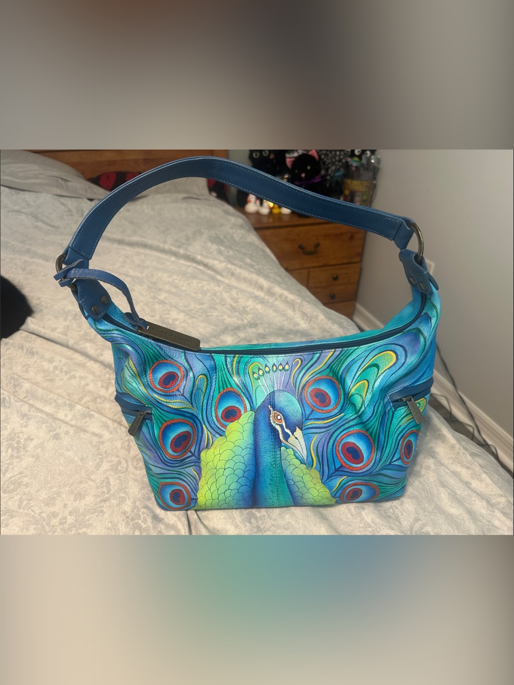 Anuschka Peacock Shoulder Bag in Blue and Teal